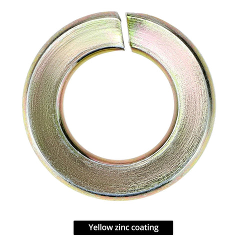 Split Lock Washer Grade Eight Thru Hardened Steel Yellow Zinc Plated showing yellow zinc coating detail