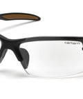 Spokane Lightweight Half Frame Safety Glasses With Clear Lenses UVA UVB, sleek black design, clear lenses focus, side view