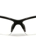 Front view of Spokane Lightweight Half Frame Safety Glasses With Clear Lenses UVA UVB with a flexible nosepiece and black frame