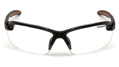 Front view of Spokane Lightweight Half Frame Safety Glasses With Clear Lenses UVA UVB with a flexible nosepiece and black frame