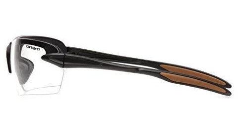 Side view of Spokane Lightweight Half Frame Safety Glasses with clear lenses featuring a black frame and flexible nosepiece.