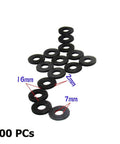 100 Pack Sponge Pad Foam Gasket Sound Insulation Spacers For Car Door Trim Panel Retainers And Bumper Fasteners Shockproof Washers 16x7x2 Mm Protect Against Scratches And Vibration Noise For Your Ride, showing black round pads with 16mm, 7mm, and 2mm measurements.