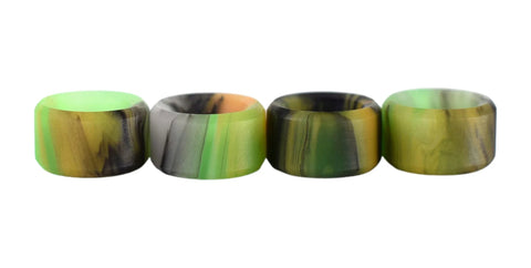 Set of Apex 61D Slim Bowl Fingerboard Wheels With 7.5mm Urethane And ABEC 9 Stealth Bearings in Spooky Swirl Colorway, front view.
