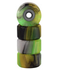 Stack of Teak Tuning Apex 61D Slim Bowl fingerboard wheels in spooky swirl color with ABEC 9 stealth bearings.
