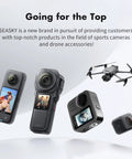 Banner showcasing SEASKY sports cameras and accessories including Insta360 and drone with text 'Going for the Top'.