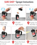 Instructions for using a heavy duty refillable oil sprayer with adjustable nozzles and durable canister.