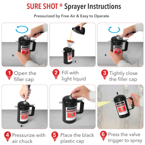 Instructions for using a heavy duty refillable oil sprayer with adjustable nozzles and durable canister.