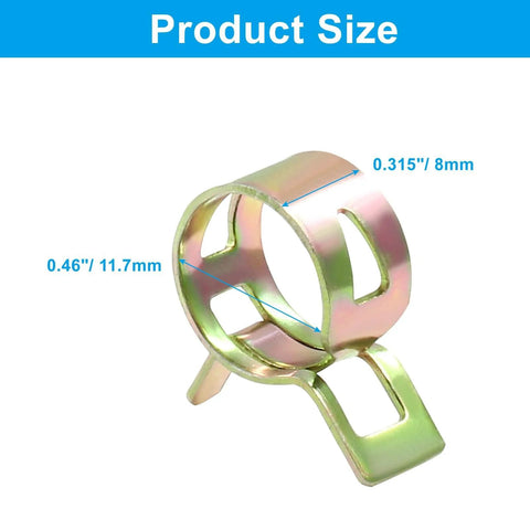 Close-up of 50 Pack Spring Band Clamps Heavy Duty Metallic Hose Clips For 12.5 To 13 Mm Outer Diameter Hoses, 0.46 ID, 0.315 Inch band