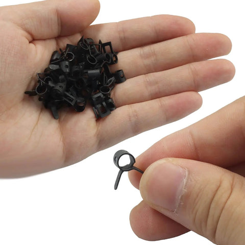 40 Pcs 5mm Spring Band Type Clamps Set For Fuel Line Hose Low Pressure Air Tube Water Pipe And Silicone Hose Fits Five To Five Point Eight Millimeter Outer Diameter Durable Rust Resistant 65Mn Manganese Steel Construction Ideal For Auto And Marine Use held in hand
