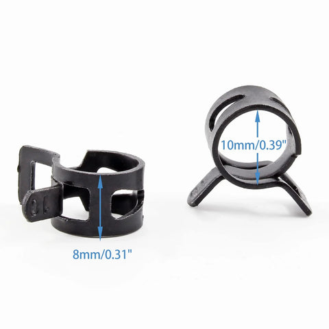 Fifty Pcs Three Eighths Inch Spring Band Hose Clamps 10mm Inner Diameter Fits 10.5 To 11.2mm Hose Outer Diameter 65Mn