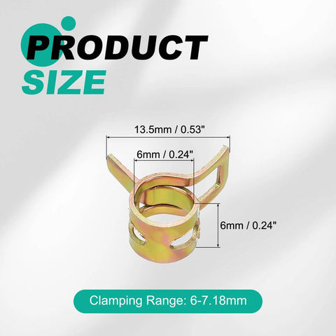 Product size chart for 50Pcs Spring Band Hose Clamps 6Mm Inner Diameter Colorful Clip Kit For Fuel Line And Vacuum Hose No Fuss Quick Install