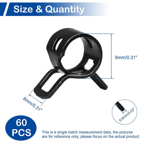 Sixty Pieces 8mm ID Spring Band Hose Clamps Pack For Five Sixteenth Inch ID Fuel Line Clamp Low Pressure Air Hose Clamp