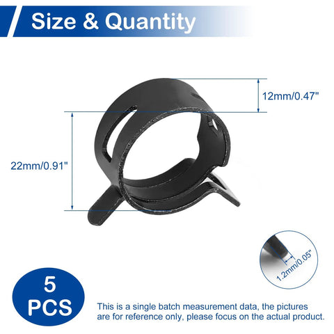 5Pcs 0.91 Inch ID Spring Band Hose Clamps Black For 1 Inch OD Fuel Line Silicone Vacuum Hose Pipe Air Hose Tube Water Pipe