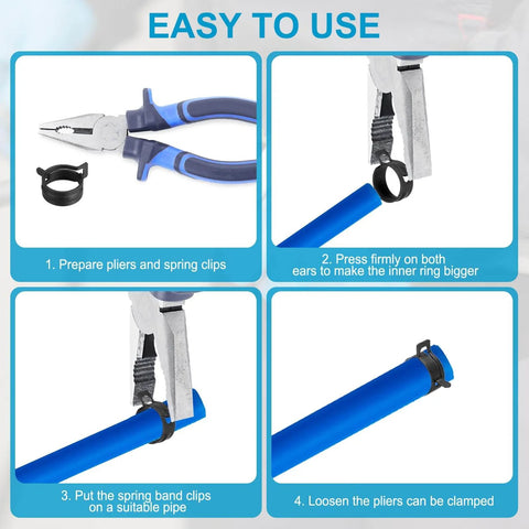 Step-by-step guide: using pliers to install Spring Band Hose Clamps For 18 To 20 Mm Hose OD 15 Pack Corrosion Resistant 65Mn Steel Zinc Plated