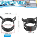 Spring Band Hose Clamps For 18 To 20 Mm Hose OD 15 Pack Corrosion Resistant 65Mn Steel Zinc Plated Vacuum Constant Tension Clips For Fuel Line Air Hose Silicone Vacuum Tubing Water Pipe Black shown with size dimensions