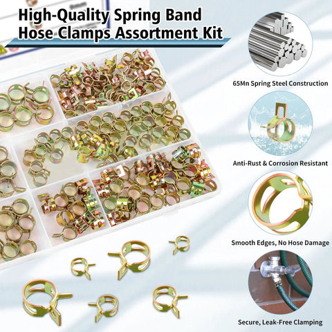 150Pcs Spring Band Hose Clamps Assortment Kit For Fuel Lines And Silicone Vacuum Hoses With Organized Storage Case