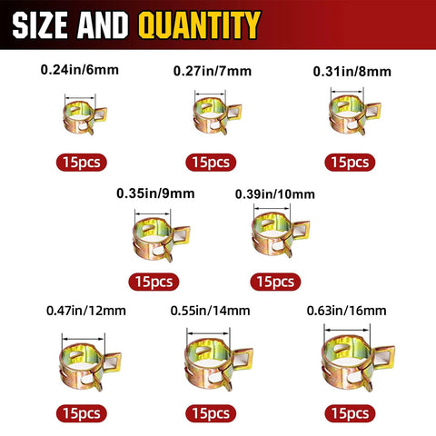 90Pcs 6 To 16 Millimeter Spring Band Hose Clamps Assortment Kit Galvanized Carbon Steel Vacuum Hose Clips Constant Tension Clamps