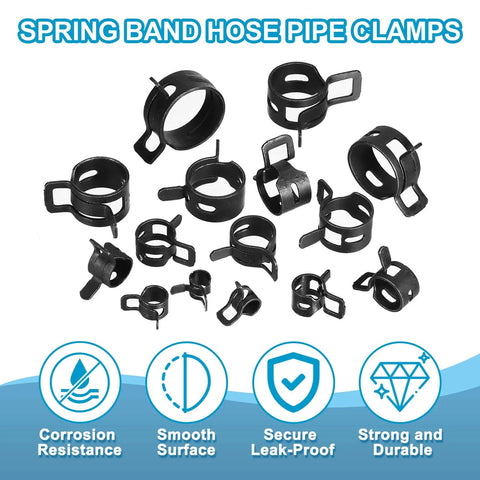 Spring Band Hose Clamps For 18 To 20 Mm Hose OD 15 Pack Corrosion Resistant 65Mn Steel Zinc Plated Vacuum Constant Tension Clips