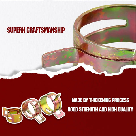 Close-up view of galvanized carbon steel spring band hose clamps, highlighting superb craftsmanship and high quality.