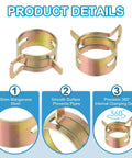 Spring Band Hose Clamps For 20 To 24 Millimeter Hose OD Pack Of 30 Vacuum Constant Tension Clips Gold Finish