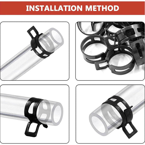 50Pcs 16mm Spring Band Hose Clamps Pack Five Eighth Inch Manganese Steel Hose Clips For Vacuum Water Fuel And Air Lines With Dacromet Coating Beefy Rust Resistant Durable Fit shown in installation demo on clear tubing