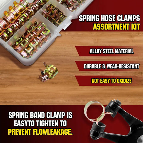 90Pcs 6 To 16 Millimeter Spring Band Hose Clamps Assortment Kit Galvanized Carbon Steel Vacuum Hose Clips with storage case and pliers