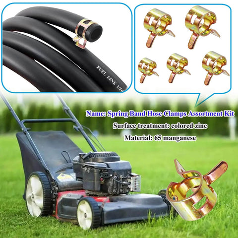 150 Pcs Spring Band Hose Clamps Assortment Kit with lawn mower and fuel line