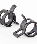 Fifty Pcs Three Eighths Inch Spring Band Hose Clamps 10mm Inner Diameter Fits 10.5 To 11.2mm Hose Outer Diameter 65Mn Manganese Steel Rust Resistant Quick Acting Clip for Fuel Lines Silicone Hoses and Water Pipes shown in close-up.