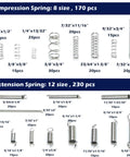 Spring Bundle Kit With 400 Pieces Across 20 Sizes Of Compression And Extension Springs Zinc Plated Steel