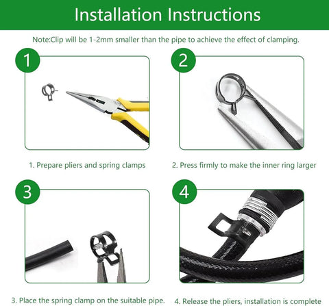 Installation instructions for Twenty Pack 3/8 Inch Inner Diameter Spring Band Hose Clamps For Fuel Line Water Pipe And Air Hose