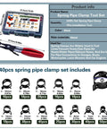 Spring Hose Clamps Kit 340 Pieces With Clamp Tool 12 Sizes From 6mm To 22mm For Automotive Marine Gardening And Industrial Applications Includes 340Pcs Clamp Set And Installation Tool with storage box and installation tool.