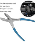Spring Clamp Pliers Universal Radiator Hose Clamp Pliers 0.6 Inch Multi Directional Hose Clamp Pliers with blue handles and engine background