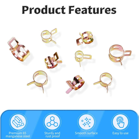 50 Pieces Spring Band Type Clamps Set 8mm ID Silicone Vacuum Hose Clips Fasteners Assortment Kit for Fuel Line