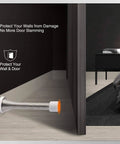 2 Pack Spring Door Stopper Brushed Satin Nickel- 3-1/4" Flexible Spring Door Stops with White Rubber Bumper Tips in use