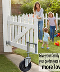 4 Inch Spring Gate Caster For Wooden Doors And Fences Heavy Duty Wheel With Thickened Brackets in use on a white fence gate