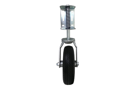Heavy Duty Flat Free Spring Gate Caster With Universal Mount Eight Inch Wheel 220 Pound Load Capacity front view