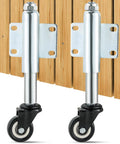 2 Inch Spring Loaded Gate Caster Set Of 2 With TPU Wheels, Heavy Duty Gate Rollers mounted on wooden gate