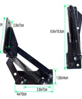 Spring Hinge 90 Degree Folding Lifting Bracket For Sofa Bed And Cabinet Doors Durable Cold Rolled Steel Black with dimensions