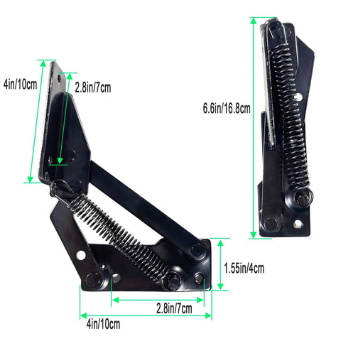 Spring Hinge 90 Degree Folding Lifting Bracket For Sofa Bed And Cabinet Doors Durable Cold Rolled Steel Black with dimensions