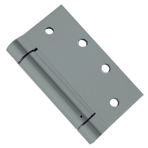 Self Closing Slim Spring Hinges Four And A Half Inch By Four And A Half Inch, close-up of gray prime-coated hinge for metal or wood doors