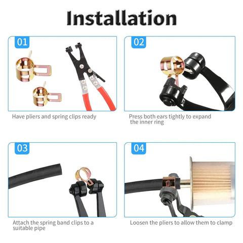 Installation steps for 10 Pcs Spring Band Type Hose Clamps 7mm ID 0.28in 12mm Wide Manganese Steel Galvanized Rustproof Kits.