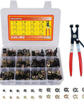 242 Piece Set Spring Band Hose Clamp Assortment Kit 6 to 25 mm with hose clamp pliers, black and color zinc plated hose clips