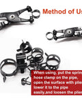 120 Piece Hose Clamp Kit With 7 To 22 Millimeter Black Spring Band Clamps, Swivel Flat Clamp Plier Set shown with clamps