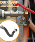 90 Pcs Spring Hose Clamps Assortment Kit With Eight Sizes 6 To 16 Mm Leakproof Fuel Line Clamps for Motorcycle Automotive Marine and Lawn Mower Spring Loaded Clip Straps for Secure Seals installed on a metal pipe with red handle.