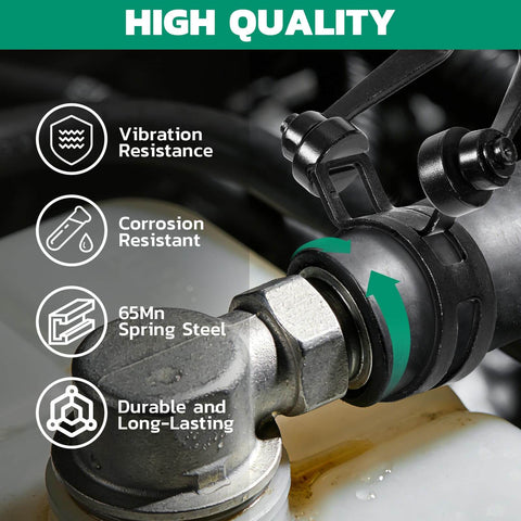 Close-up of constant tension clamp from 365 Piece Spring Hose Clamps Kit 6 To 25mm With 45 Degree Plier installed on a metal hose connection.
