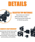 Details of 80Pcs Spring Band Hose Clamps Set 7mm To 18mm Low Pressure Vacuum Hose Clips For Fuel Lines And Silicone Hoses, Mowers And Snowmobiles, Heavy Duty 65Mn Spring Steel, Black showing selected top materials and exquisite craftsmanship displayed on the image.