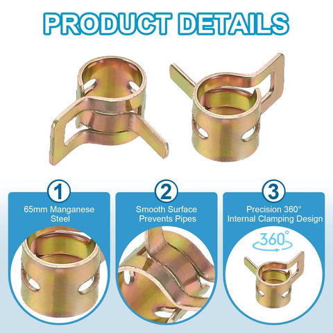 Spring Band Hose Clamps For 7-8.2 Mm OD Hose 50 Pack Corrosion-Resistant 65Mn Steel Vacuum Constant Tension Band Clips