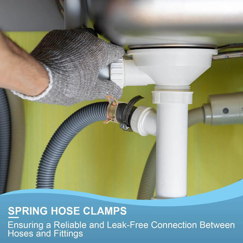 Spring Band Hose Clamps For 7-8.2 Mm OD Hose 50 Pack Corrosion-Resistant 65Mn Steel installed under sink