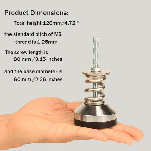 Heavy-Duty spring isolator with adjustable leveling feet and floor-standing base, 1.97 inch diameter, M8 threads held in hand