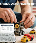 Man assembling toys with Spring Bundle Kit With 400 Pieces Across 20 Sizes Of Compression And Extension Springs Zinc Plated Steel